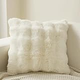 クッションカバー ラビットファー調 座布団カバー マイクロファイバー 45×45cm ファスナー式枕カバー おしゃれ 可愛い 秋冬 枕 厚手 もこもこ 暖かい 着脱簡単 肌に優しい 静電気防止 柔らかく ふわふわ 冷え対策 洗える 吸湿発熱 昼寝（ホワイト）