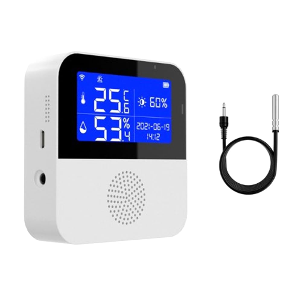 Littimoon 1 Set White ABS Smart WiFi Temperature Humidity Sensor Doodle Temperature and Humidity Meter Home Dual Temperature Sensor with Probe