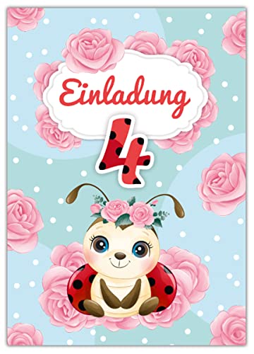 Junapack 12 cartões de convite para 4º aniversário infantil, design de joaninha