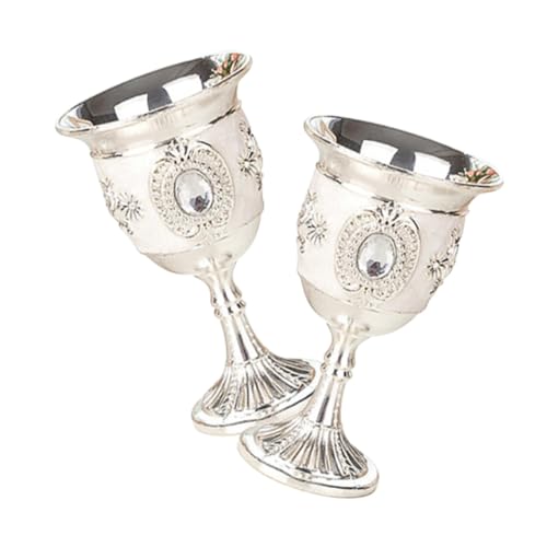 VICASKY 2pièces Calice Alliage Argenté Petites Coupes à Vin Blanc Avec Motif Floral Rétro Gobelets Robustes Pour Fêtes Et Banquets Décor Cocktail Élégant