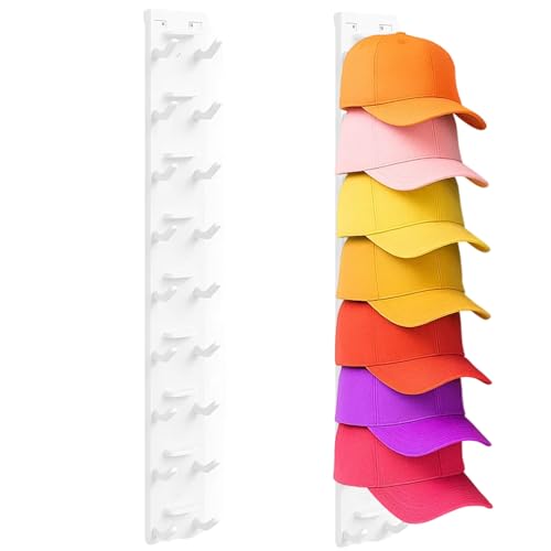 JcvPot Cap Halterung Wand, Selbstklebender Kappenhalter für Baseballcaps, Platzsparende Cap Aufbewahrung, Einfache Installation, Weiß, 41 x 6 x 3,5 cm