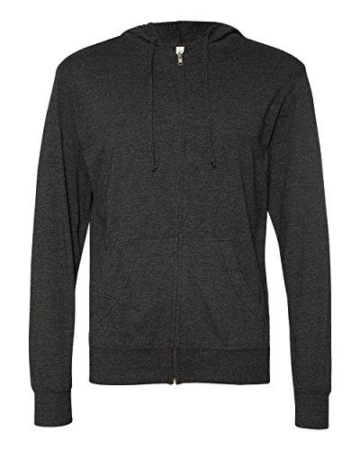 Independent Trading Co Mens Jersey Hooded Full-Zip T-Shirt Charcoal Heather XS