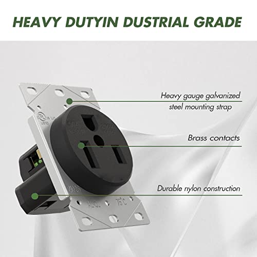 Nema 6-50R Receptacle Outlet 50 Amp Flush Mounting, 2 Pole, 3 Wire 125/250V, Heavy Duty Commercial Industrial Grade Ul Listed, Bekca Black (50A,6-50R) #TOP2