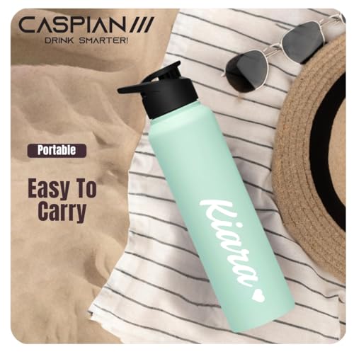 Image of CASPIAN / / / Hike Stainless Steel Customize Sipper Water Bottle (CUS-Light Green 1 Litre, Set of 1)| Leak Proof Thunder for Fridge Home Office Travel School Kids Boys Girls Adults Sports Gym Yoga