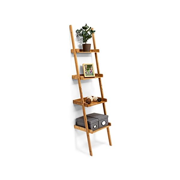 Relaxdays Leiterregal Bambus HxBxT 176 x 44 x 37 cm 4-stufiges Standregal mit Ablagen als dekoratives Regal für das Arbeitszimmer und Wohnzimmer als Wandlehnregal und Holzregal mit 4 Fächern, natur
