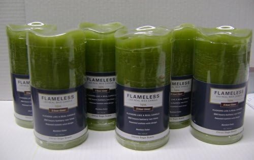 Set of 6 Real Wax 6 INCH Battery Operated Flameless Flickering LED Candles With Real Wick - Green Colour - WITH BUILT IN TIMER