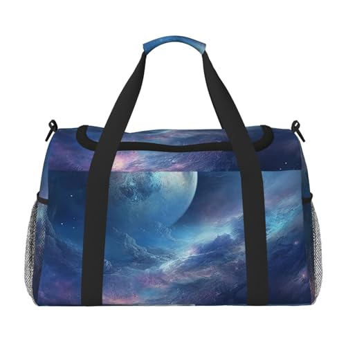 Travel Duffel Bag Lightweight Waterproof Carry On Tote Bag Foldable Weekender Overnight Bags Nebula And Moon Sport Gym Bag For Women Men