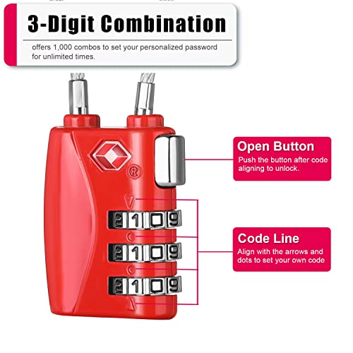 Zhege Luggage Locks Tsa Approved, 3 Digit Cable Combination Padlock With Alloy Body For School, Travel Bag, Suit Case, Lockers, Gym #TOP2