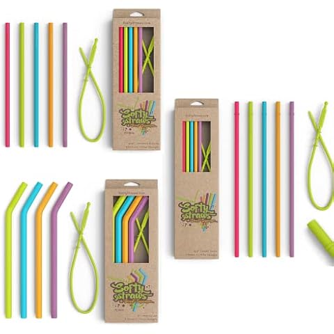 3 Pack Value Bundle By Softy Straws - 9" Wide Curved + 8.25" Standard Size + 10.5" Tumbler Straws with Stopper - Value Bundle! Cover