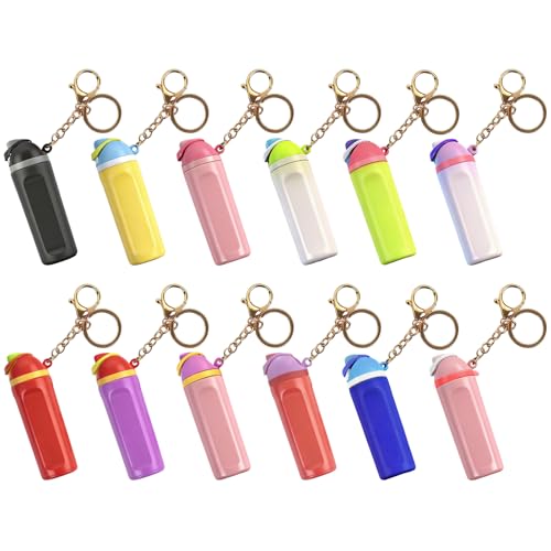 Canumer 12 Pack Mini Tumbler Keychains for Owalas Water Bottles Cute Mini Cup Keychain with Chapstick/Lip Balm Holder Trendy Charms Accessories for Women & Girls