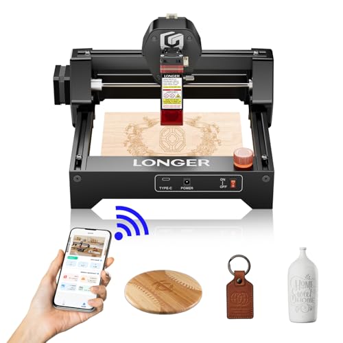 LONGER Ray5 mini Lasergravierer, 12000 mm/min Hochgeschwindigkeitsschneider für Holz, Metall, Acryl, Leder, DIY CNC, 140x130mm Gravurbereich, WiFi, Not-Aus-Sicherheit (2,5W)