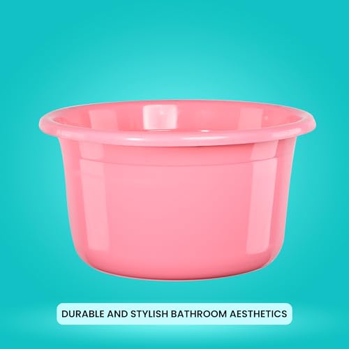 Image of Kuber Industries 2 Pcs Bath Tub 25 Ltr Plastic For Home, Washroom & Kitchen | Lightweight & Multipurpose Washing Tub - Suitable For Laundry And Cleaning | Pink