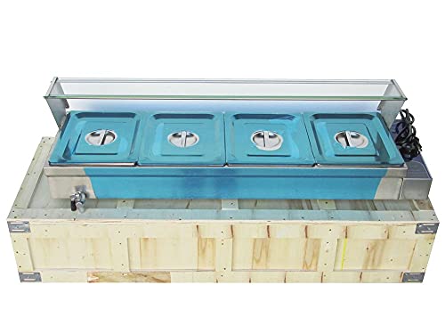 Intbuying 4 Pan Commercial Bain-Marie Buffet Food Warmer Steam Table With Glass Shield 110V 1/2Pans #TOP5
