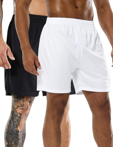 MIER 2-Pack Pocketless Soccer Shorts for Men, Quick Dry Black/White, XXL