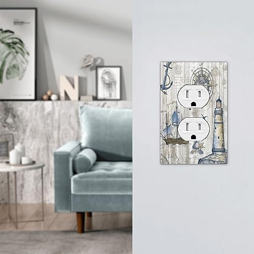 Compass Anchor Lighthouse Nautical Sailboat Wooden 1 Gang Outlet Covers Decorative Single Duplex Wall Plate Receptacle Switchplate Electrical Faceplate for Bathroom Kitchen Home — view 6