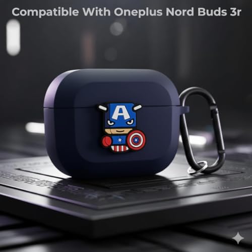 Image of Silicone Cover Compatible with Oneplus Buds Nord 3r (2025), Soft Silicone 360 Full Protection Dust-Proof Shockproof Case Cover with Hook (Cover Only) (Captian-USA)
