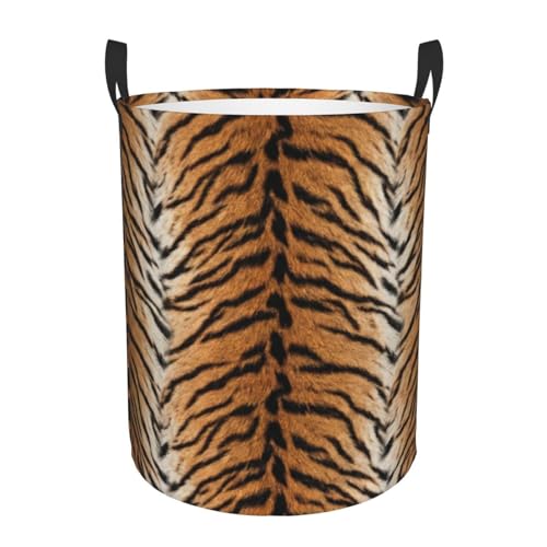Image of Tiger Animal Texture Round Laundry Hamper Storage Basket Toys Clothes Organizer Bin For Home Bathroom Bedroom Dorm Nursery, 38l
