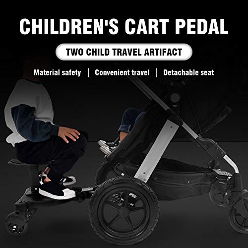 Honhill Mini Buggy Board mit Klettverschluss und verstellbare Stange Sitz Kinderwagen Board für Baby Jogger Travel Pram Kinderwagen Abnehmbarer Steckersitz und Montage (schwarz Doppelrad)
