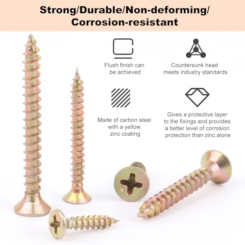 Schrauben Set, 360 Stück Holzschrauben, Selbstschneidende Schrauben mit Senkkopf, Senkkopf Schrauben Set mit Aufbewahrungsbox für DIY-Projekt, Reparatur