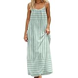 Caxndycing Rückenfreies Cami Kleid Damen Ärmellos Streifen Sommerkleid Gestreifte Maxikleid Baumwolle Leinen Casual Freizeitkleid Atmungsaktiv Leicht Strandkleider Boho Kleid A-Linie Kleid