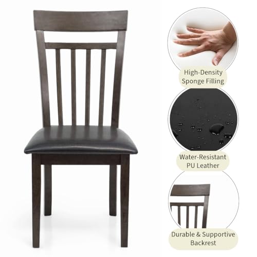 Wickerix 3 Piece Dining Table Set, 2 Classic Style Solid Wood Warm Chairs with Square Dining Table, Kitchen Room Set, Espresso Color with PU Leather Fabric - Thumbnail 4