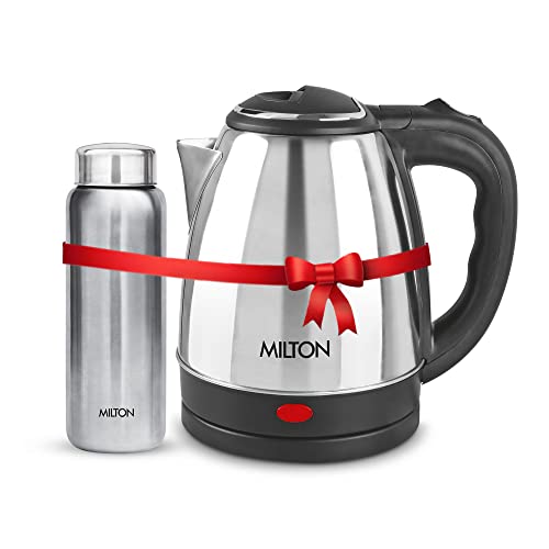Milton Go Electro Stainless Steel Electric Kettle 2000 + Aqua 750 Thermosteel Bottle, Super Fast Boiling with 3X Protection Kettle-Overheat, Dry Boil Protection, Leak Proof, Vacuum Insulated, Silver