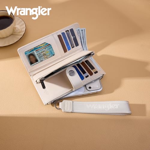 Image of Montana West X Wrangler Wristlet Wallets for Women Large Bifold Clutch Wallets with Coin Purse Smooth Zipper and Rfid Lining