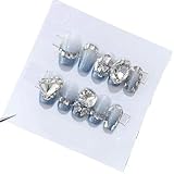 ZIIVIEVS Handmade Wearing Nail Product Nail Beauty Short Style Summer Blue Detachable False Nail(L), 1 Count (Pack of 1)
