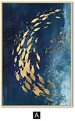 HANBINGPO Golden Fish Butterfly Wall Art Canvas Painting Abstract Posters and Prints Wall Pictures for Living Room Decoration Home Decor,40x60cm No Frame,A