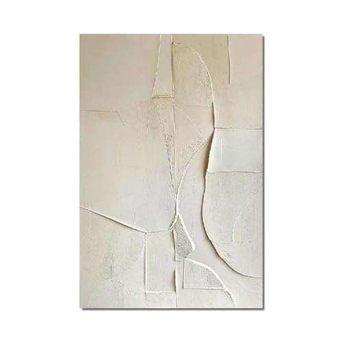 Image of Extra Large Wall Art Print Oversized Painting on Canvas Pictures Beige White Minimalist Textured Wall Artwork Pictures for Living Room Bedroom Decor 70 x 50cm (28 x 20 inch) Frameless