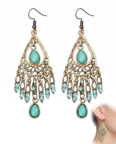 BIRLOZA Boucles d'Oreilles Pendantes en Métal Boho Femme, Boucles d'Oreilles Statement Cercle Sculpté Vintage, Bijoux Bohème Années 80s 90s pour Soirées et Quotidien