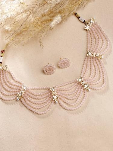 Image of Karatcart Black Crystal Beaded Choker Necklace Setfor Women