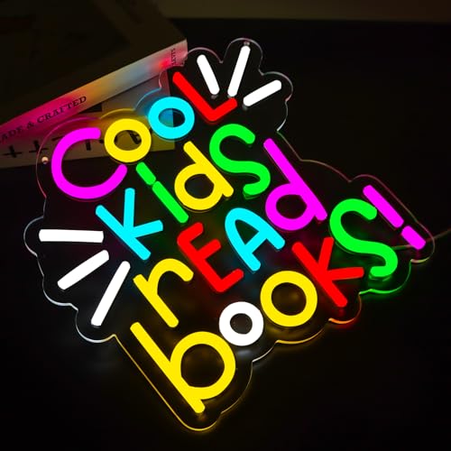Image of Cool Kids Read Books Neon Signs Classroom Encourage Neon Lights Wall Decor,Positive Affirmation Motivational Quote,GIft Art for Boys Girls Kids,Friends,Family-12.64 x 12.2 IN-USB Powered-Acrylic