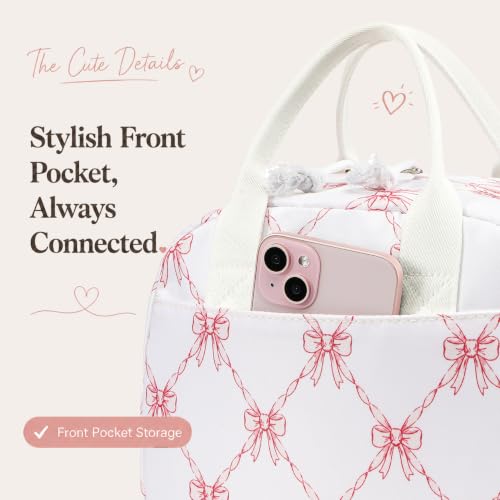 Image of LOVELYWIND Lunch Box for Women, Insulated Lunch Bag, Cute Bow Print Tote