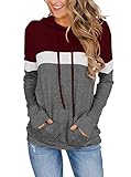 Hoodies for Teen Girls Color Block Sweatshirt Hooded Womens Long Sleeve Tops Blouse with Pocket Burgendy Medium