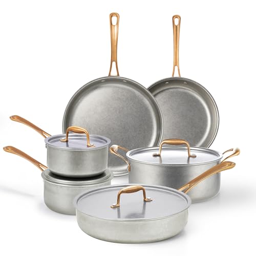 Image of KOKHUB Vintage 10 Pcs Stainless Steel Pots and Pans Set Non Toxic | Tri-Ply Induction Cookware, Cooking Pan Set, PFAS /PTFE /PFOA /PFOS Free, Compatible with All Cooktops