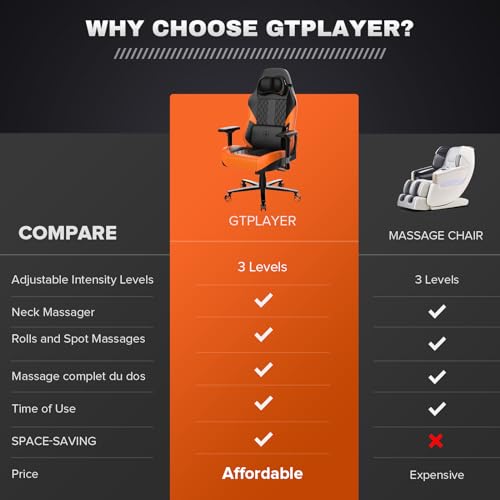 Sedia da gioco con massaggio, con cuscino a molle insacchettate, poggiapiedi, ergonomica, da gaming, braccioli 4D, sedia da PC, schienale allargato, portata 150 kg,arancia - Sedia gaming - Immagine 7