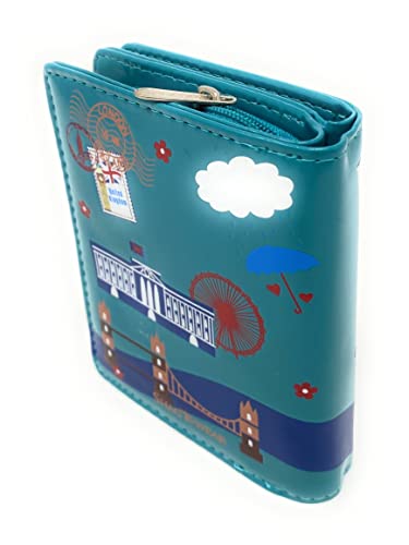 Shag Wear Streets of London England Small Wallet for Women and Teen Girls egan Faux Leather 4.5" Teal2