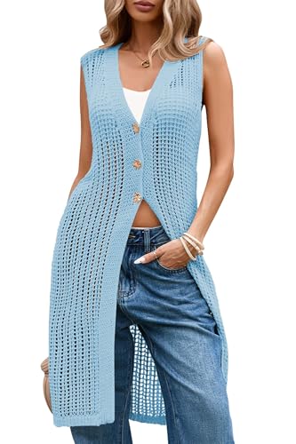 Image of Cakulo Women's Sleeveless Crochet Cardigan Boho Long Vest