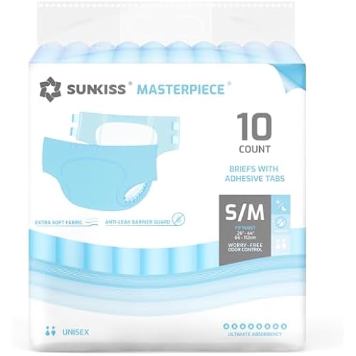 SUNKISS Masterpiece Adult Diapers with Tabs, Unisex, S/M, Blue, 10 Count