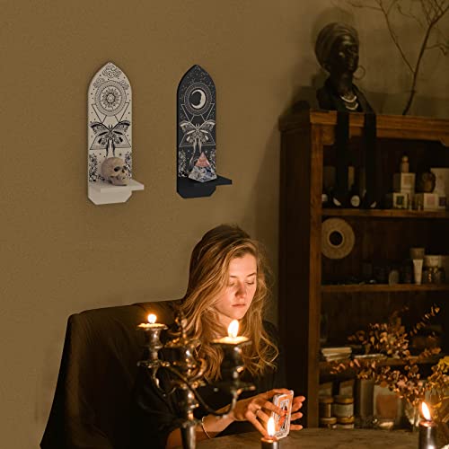Witchy Wall Decor Decorative Shelf Set Of Two, Witchy Gifts Home Decor, Gothic Shelves Candle Sconces, Witchcraft Supplies Wooden Crystal Display Shelf, Wiccan Goth Spooky Room Decor For Witches #TOP3