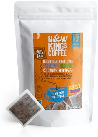 Medium Roast Coffee Bags - Pack of 80 - Fairtrade Organic Colombian Coffee Bags - New Kings Colombia - Strength 3-100% Arabica - Brew Like Tea Bag