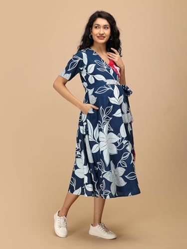 Image of The Mom Store Maternity Wrap Dress | Pre and Post Pregnancy Wear | Nursing Dress for Women | Trendy Stylish Pregnancy Friendly Dress