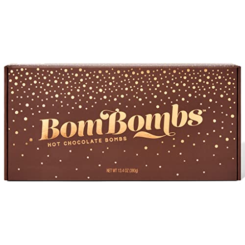Image of Bombombs Hot Chocolate Bombs, Classic Milk Chocolate Cocoa Bomb Gift Set, Includes 2 Flavors; Caramel Candy and Fudge Brownie Filled with Mini Marshmallows, Set of 10