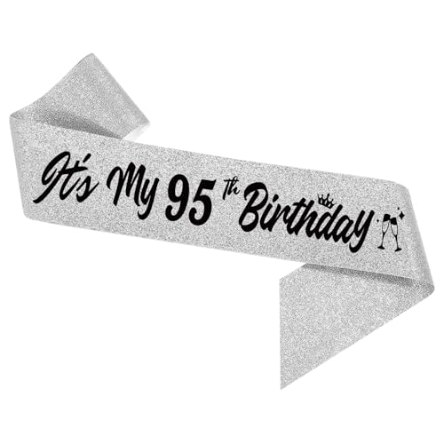 It's My 95th Birthday Silver Sash,Sparkling Happy 95th Birthday Satin Sash