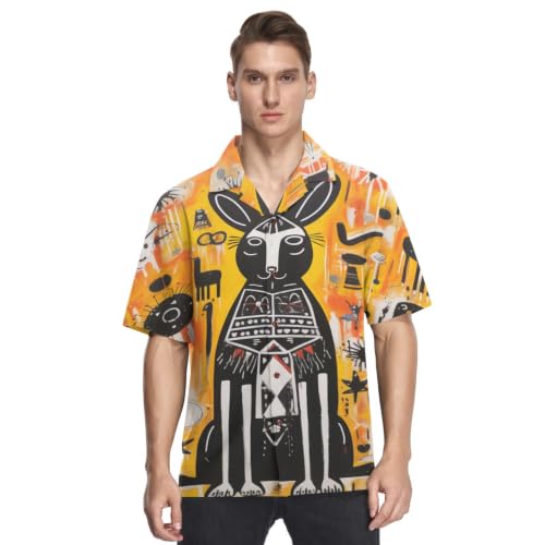 Chemise hawaïenne homme idéale pour l'été et la plage avec imprimé kangourou jaune