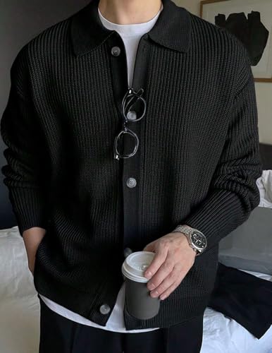 Men's Casual Cardigan Long Sleeve Button Front Cardigan Sweater V Neck Rib Knit Cardigan Sweater Top2