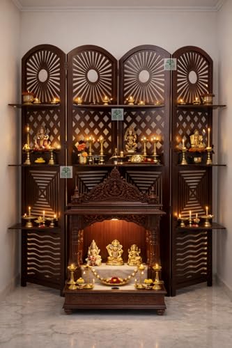 Image of Wooden Room Divider 6 Feet, 4-Panel Folding Wooden Partition for Living Room, Office, Pooja Room, Restaurant, Kitchen & Balcony (2W x 1.82H Meters). (Dark Brown)