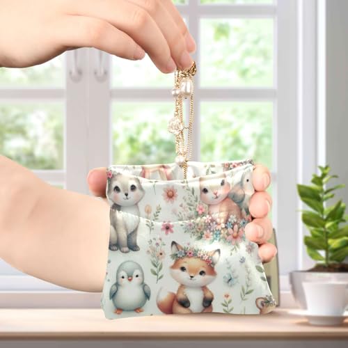 Pastel Animal Flowers Coin Purse Leather Pouch Change Purse, Squeeze Coin Pouch for Cards, Keys & Lipsticks, Unisex4