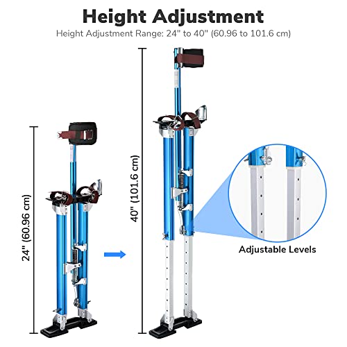 Blue Drywall Stilts 24"-40" With Knee Pads Protection, Adjustable Aluminum Tool Stilt For Painting Taping Or Cleaning Us Delivery (Blue 24" - 40") #TOP3